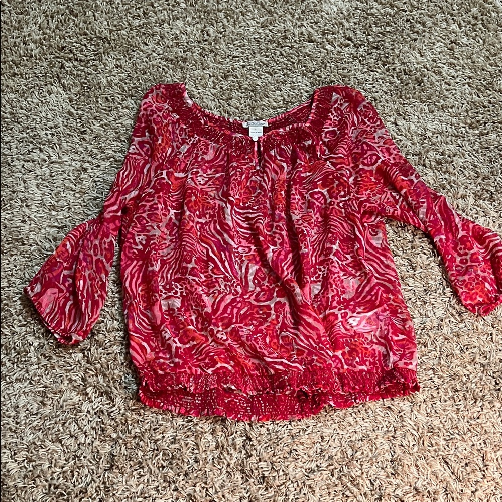 Lucky Brand Red Patterned Blouse